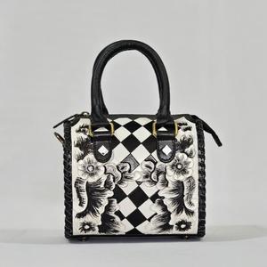 Sac Speedy en cuir Venus, luxueux, fait main, motif floral, imperméable, léger, grande capacité, motif damier, noir - Product Image 1