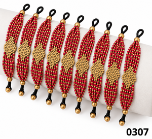 Pulsera de Moda para Mujer, Estilo Vintage, con Cuentas de Latón Rojo Dorado, Detalles de Bolas, Cierre de Cordón Negro Hecho a Mano, Joyería de Moda al por Mayor - Product Image 4