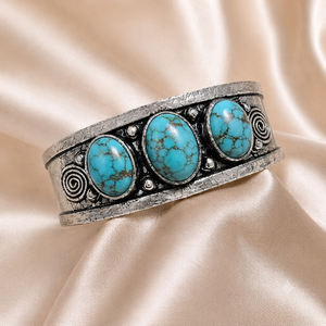 Jewelry Town JT-044 Frontier Turquoise Wide <b>Cuff</b> Bangle Gold/<b>Silver</b> Plated Brass Bezel Set Classic Western Style Unisex Gift - Product Image 6
