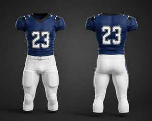 Uniforme de football américain personnalisé, bleu marine et blanc, maillot sublimé et pantalon rembourré, vêtements de sport pour équipe professionnelle, kit de match respirant - Product Image 1