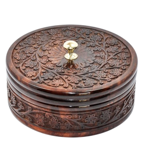 New Arrival Rounded Handmade <b>Wooden</b> Roti <b>Box</b> Kitchen Food Storage & Display on Table Home Use Chapati <b>Box</b> - Product Image 3