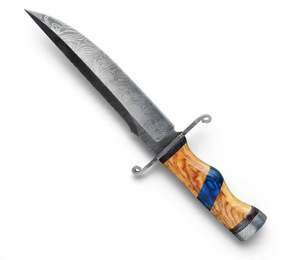 Herramienta Utilitaria para Exteriores de Acero de Damasco con Mango de Madera de Olivo y Resina Azul - Product Image 4