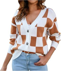 <b>Men's</b> V-Neck Checkered <b>Cardigan</b> Full Sleeve Button Front Geometric Pattern Acrylic Anti-Pilling Autumn Wear - Product Image 3