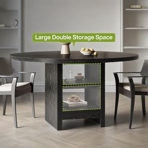 Tavolo da Pranzo Rotondo Moderno in Legno con Vano Portaoggetti per Casa o Ristorante - Product Image 1