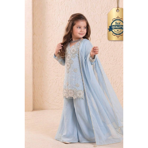 Ensemble Palazzo en Georgette pour Filles avec Haut Brodé Festif et Dupatta, Robe de Mariage pour Enfants (LX 247) DC - Product Image 6