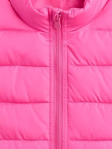 Chaleco acolchado rosa para mujer con cuello alto y cierre de cremallera, ropa exterior informal - Product Image 3
