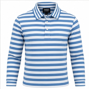 เสื้อโปโลแขนยาวผู้ชายลายทางสีฟ้าอ่อนและสีขาวของ Index Apparel - Product Image 1