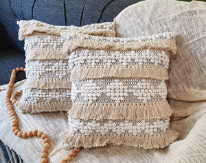 22 x 22 Inches Boho Diamond Cotton Cushion Cover Oversized Geometric <b>Decorative</b> <b>Pillow</b> with Fringe - Product Image 4