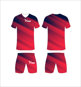 Conjunto de Uniforme de Fútbol Sublimado Personalizado, Patrón de Puntos en Degradado Rojo y Negro, Transpirable, de Secado Rápido, para Hombres y Niños - Product Image 1