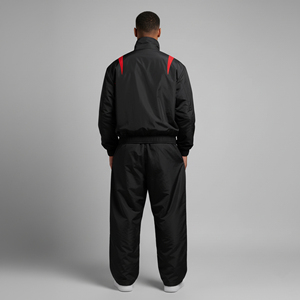 Conjunto deportivo de hombre OEM 100% nailon, logotipo impreso personalizado, color negro sólido con ribetes, ropa urbana transpirable, conjunto de 2 piezas para hombre - Product Image 2