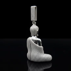 Pendentif Bouddha massif personnalisé serti de diamants, fabriqué à la main en or 14 carats avec diamants détaillés, style Hip Hop, bijou religieux pour homme - Product Image 3