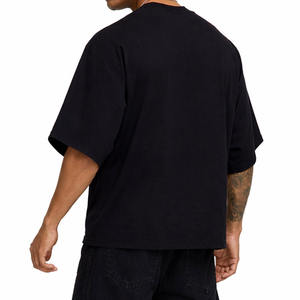 Production en gros de t-shirts pour hommes en coton noir, coupe ample, style streetwear, personnalisation d'illustrations, fourniture d'usine - Product Image 3