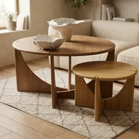 Table basse ronde en bois artisanale moderne avec un design minimaliste pour le mobilier de salon