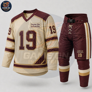 2026 Breathable Sportswear Sublimated Hockey Apparel Vintage Maroon Ice Hockey Jersey And Pants Set Custom Team Uniform - Product Image 2
