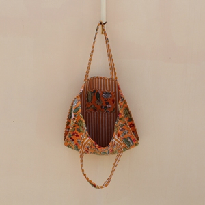 Sac fourre-tout matelassé imprimé 100 % coton fait main avec motifs floraux et cactus, léger, pour le shopping et l'usage quotidien, avec longues poignées - Product Image 5