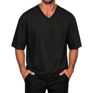Camiseta Personalizada para Hombre, Cuello en V, Algodón, Manga Corta, Corte Holgado, Básica, para Venta al Por Mayor y Marca Privada - Product Image 5