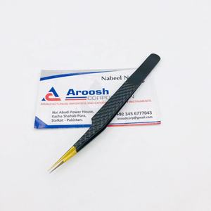 คีมหนีบขนตาปลอมสำหรับต่อขนตาแบบตรงทำจากสแตนเลสสตีลสีดำทองไฟเบอร์โปร - Product Image 5