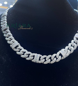 Moissanite <b>Statement</b> <b>Necklace</b> S925 Silver Rhodium Plated Link Chain Baguette Cut Luxury Unisex Everyday Wear - Product Image 2