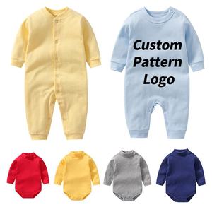 Peleles de algodón orgánico para bebés y niños, ropa de dormir de manga larga con dos botones tejidos, color gris, con logotipo personalizado - Product Image 2
