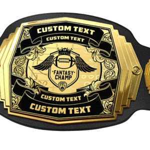 Custom Fantasy Football Championship Belt with Personalized Text & Design Premium Quality Black Gold Belt Tournaments Collectors - Product Image 2