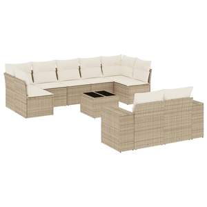 Ensemble de canapés de jardin modulaires en polyrotin beige, 10 pièces - Product Image 2