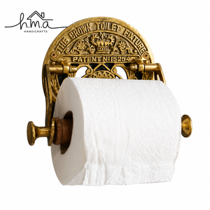 Polished Gold Brass Wall Mounted Toilet Paper Holder with L Shape Arm <b>Square</b> Back Plate and Round Knob End Classic Design - Product Image 2