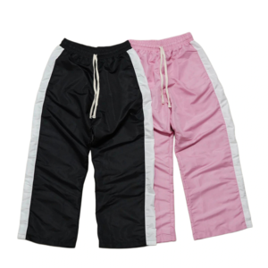 Pantalon de jogging pour homme Fresh High Star à boutons latéraux, en nylon brillant léger, coupe large évasée, noir délavé, avec poches - Product Image 3