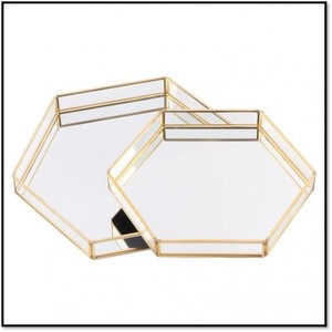 Hexagonal Glass Storage <b>Tray</b> With Gold Frame Modern Minimalist Design Indoor Tabletop Decor Living Room Accessory - Product Image 1