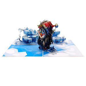 Carte de vœux 3D pop-up faite à la main pour Thanksgiving et Noël, design pingouin, carte cadeau en papier pour les fêtes de famille et d'amis - Product Image 4