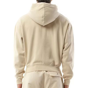 Sudadera con capucha beige para hombre, informal, de algodón y felpa, con cremallera, logotipo personalizado, marca privada, ropa urbana, sudadera de invierno - Product Image 3