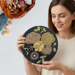 Luxury Handmade Floral Beaded Placemats Wholesale Sequin Embroidered Round <b>Table</b> <b>Mats</b> for Home Decor Custom Coaster Manufacturer - Product Image 1