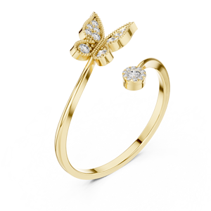 Anillo de Oro Sólido de 14k para Mujer con Diseño de Mariposa y Diamante de Corte Redondo Minimalista, Ideal para Regalo, Compromiso, Aniversario, Boda - Product Image 3