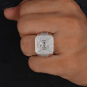 Anillo de Compromiso y Boda para Hombre, Estilo Hip Hop, con Incrustaciones de Diamantes Baguette, Plata de Ley 925, Bañado en Rodio, Regalos de Aniversario - Product Image 1