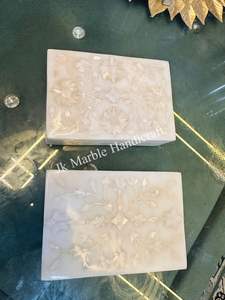 Boîte à bijoux en marbre indien fait main avec incrustations blanches, design magnifique, boîte à bijoux - Product Image 2