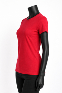 Women's <b>Red</b> Crew Neck Short Sleeve T-Shirt Slim Fit Jersey Cotton Casual Wear All Seasons - Product Image 3
