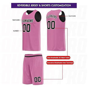 Ensemble d'uniformes de basketball professionnels par sublimation, noir et rose, personnalisables avec nom et logo, maillot et short de basketball respirants pour l'été - Product Image 3