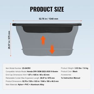 Copertura Cargo Retrattile Impermeabile e Resistente ai Raggi UV per Honda CRV 2023-2025 5 Posti - Protezione di Sicurezza e Ombreggiatura - Product Image 3