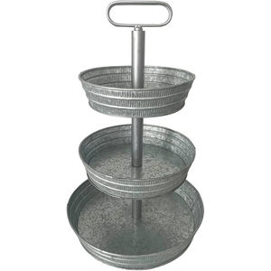 Support de service rond à 3 niveaux en métal galvanisé de style rustique pour cupcakes, gâteaux et desserts, avec poignée, à vendre - Product Image 4