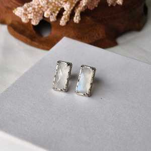 Pendientes de Plata de Ley 925 con Piedra Lunar Rectangular, Pendientes de Piedras Preciosas Naturales, Joyería para Mujer, Regalo de Navidad - Product Image 4