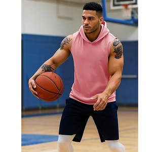 Men's Hooded Sleeveless Tank <b>Top</b> Solid <b>Pink</b> Quick Dry Casual Workout <b>Vest</b> Knitted Polyester Fit Sportwear - Product Image 2