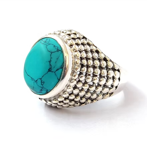 Bague ovale en turquoise cabochon, argent sterling 925, design texturé audacieux, bijoux pour toutes les occasions - Product Image 2