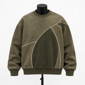 Sudadera Oversize de Cuello Redondo para Hombre, Tejida con Parches, Color Sólido, Estilo Casual, Ropa Urbana de Otoño - Product Image 1