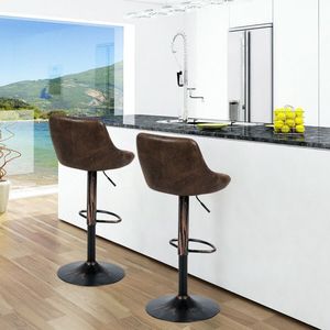 Ensemble de 2 tabourets de bar réglables avec dossier et repose-pieds, base chromée, cadre en métal PU pour cuisine, salle à manger, bar à domicile, pub, hôtel - Product Image 2