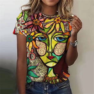 T-shirt classique pour femme, streetwear, imprimé floral 3D, respirant, coton écologique, jersey en fibre de bambou - Product Image 6