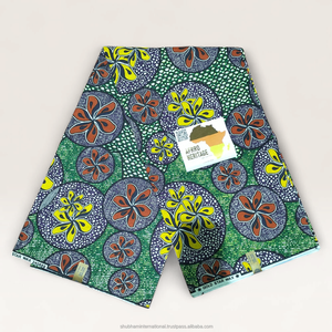 Green Yellow African Wax Print Ankara Fabric Floral Pattern Textile for Women <b>Dresses</b> Fashion Sewing Apparel - Product Image 1
