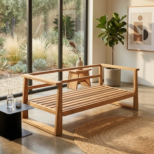 Modern Solid <b>Wood</b> Daybed <b>Sofa</b> Elegant Open Slatted <b>Frame</b> Wooden Lounge Couch <b>For</b> Rustic Living Room Setup Art Design Pure Art - Product Image 2