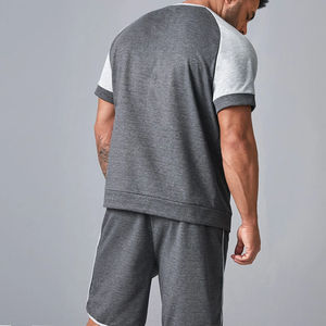 Conjunto Casual de Camiseta y Pantalones Cortos para Hombre, Estilo Simple y Único, Camiseta y Pantalones Cortos de Algodón con Contraste de Color, Camiseta Casual para Hombre con Cordón Ajustable - Product Image 6