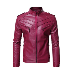 Veste de moto unisexe en cuir PU rouge coupe-vent à séchage rapide, col rabattu, coupe ajustée, manches classiques, style hiver, fermeture éclair - Product Image 1