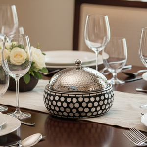 Juego de Cazuelas para Servir con Incrustaciones de Madreperla y Base de Madera |   Calentador de comida de acero inoxidable, elegante utensilio de cocina para regalo. - Product Image 4