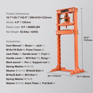 Pressa Idraulica a Telaio H da 12 Tonnellate, Regolabile, per Garage/Officina, con Cuscinetto per Applicazioni Idrauliche - Product Image 4
